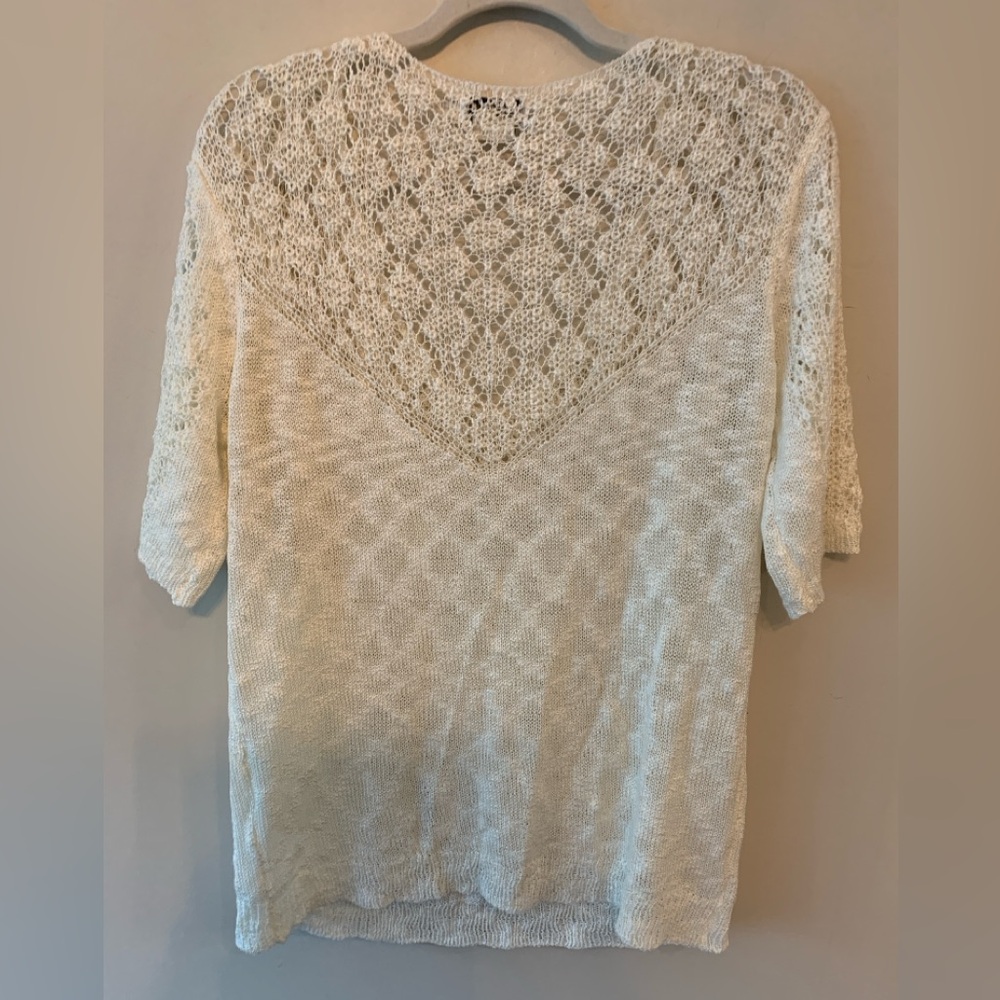 Molly Bracken Lace Knit Top Cream V-Neck Romantic Cottagecore M/L - Picture 6 of 7